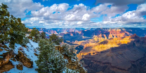 Парк, США, пейзаж, Гранд-Каньон, Аризонская скала, облака, снег, голубые, синие